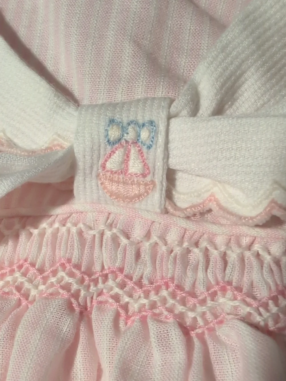 Vintage Carter's 3pc Pink‎ Seersucker Dress Bonnet Set Nautical Smocked
